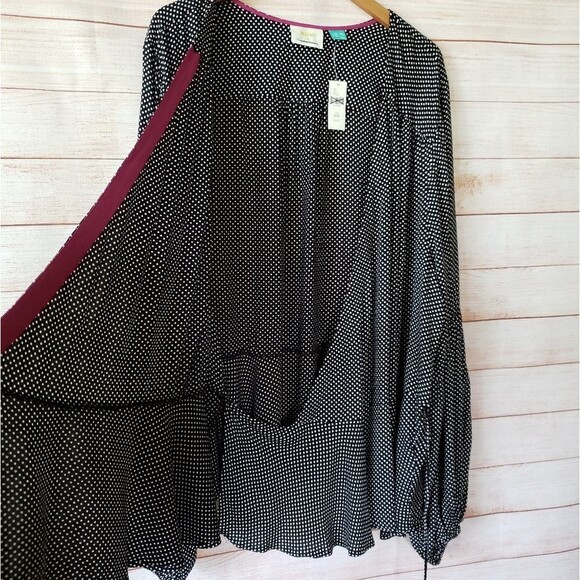 NWT Anthro Maeve Ingrid Polka Dot Wrap Front Tie Long Sleeve Top/Blouse - Picture 9 of 13